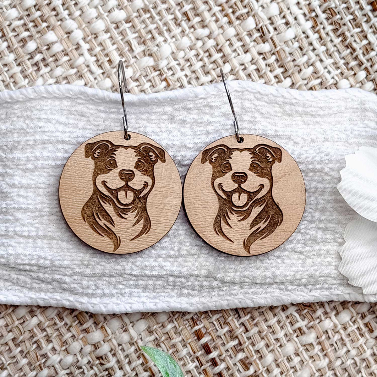 Pitbull Engraved Disc Earrings - Glowforge
