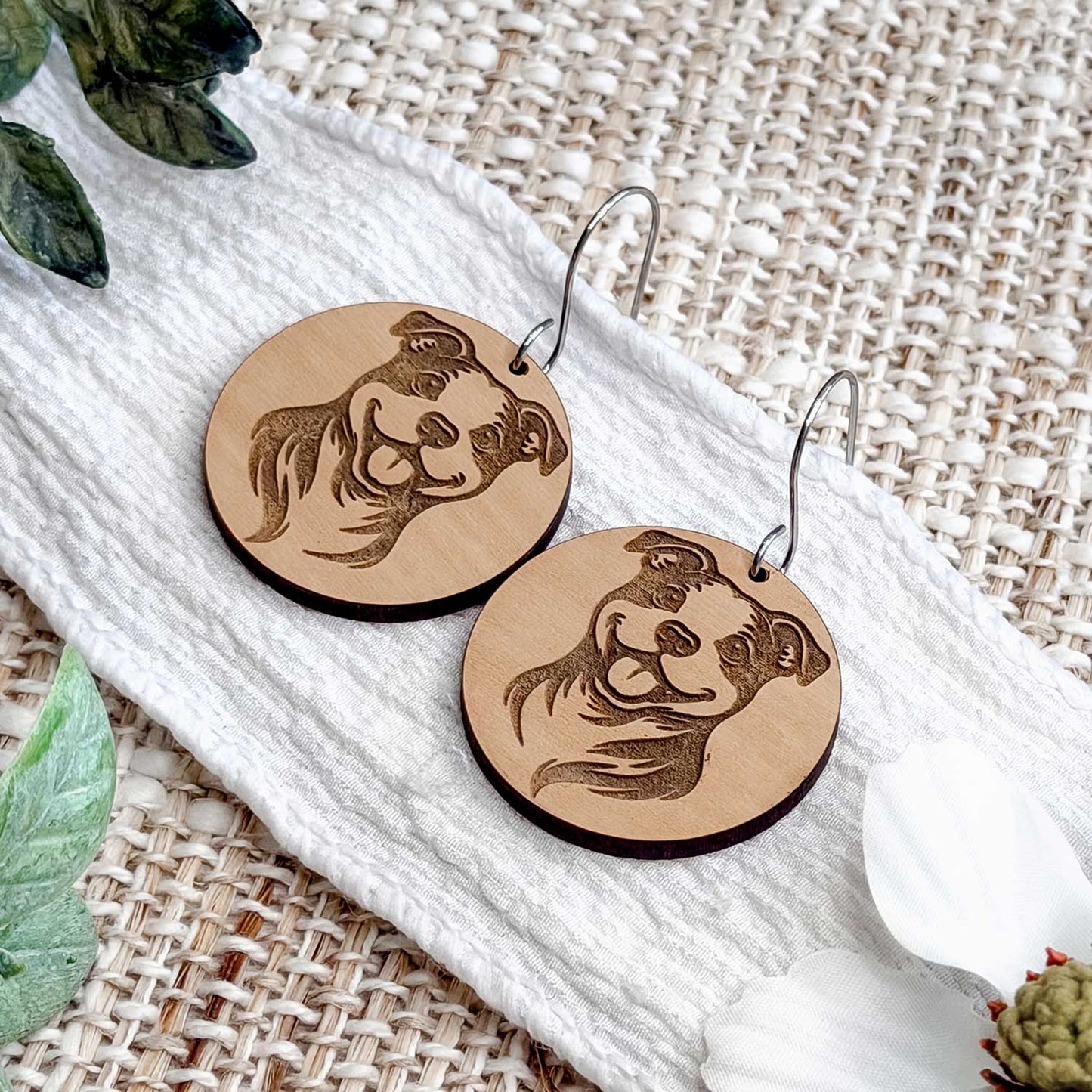 Pitbull Engraved Disc Earrings - Glowforge