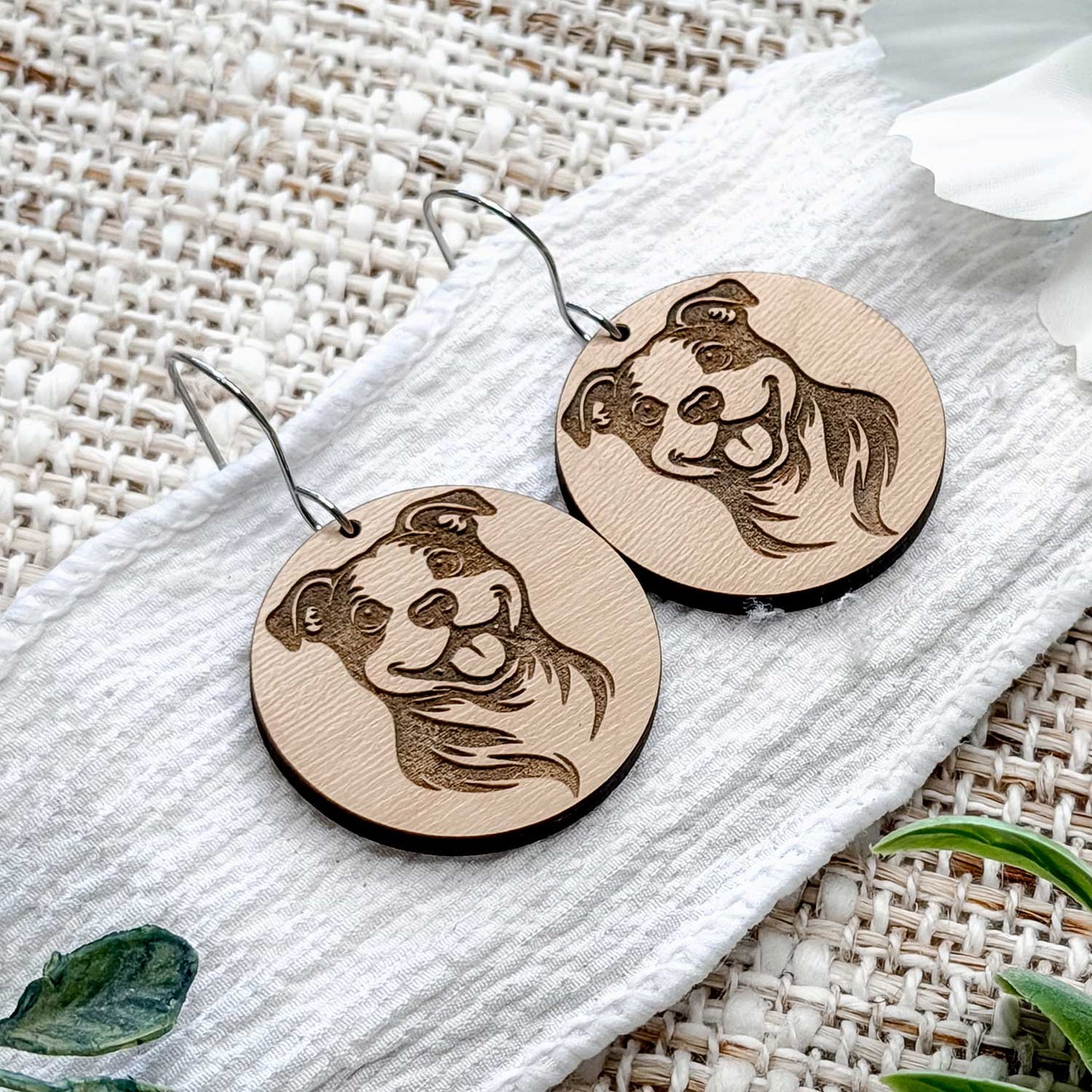 Pitbull Engraved Disc Earrings - Glowforge