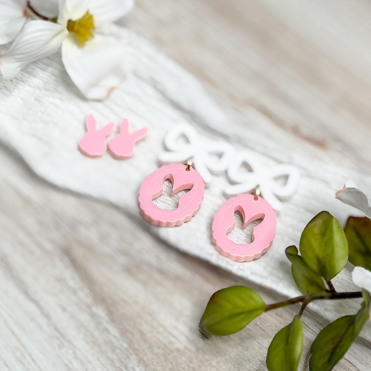Playful Bunny Dangle and Stud Earrings - Glowforge