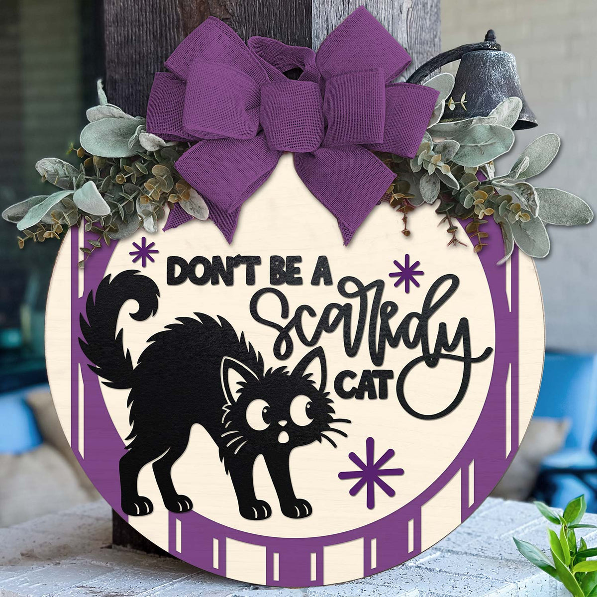 Playful Scaredy Cat Halloween Door Sign - Glowforge