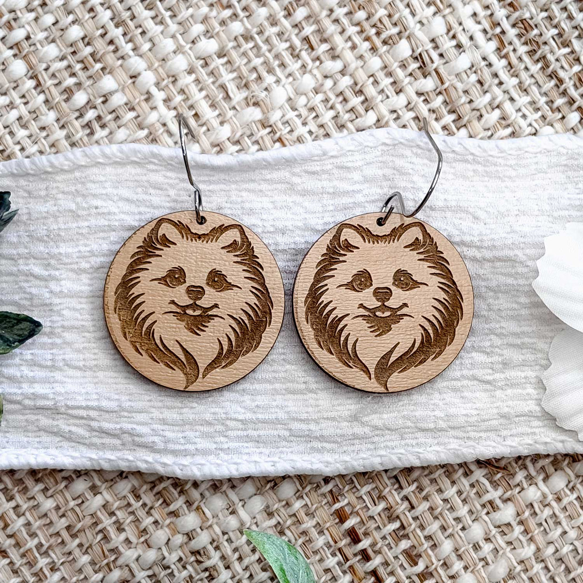 Pomeranian Engraved Disc Earrings - Glowforge