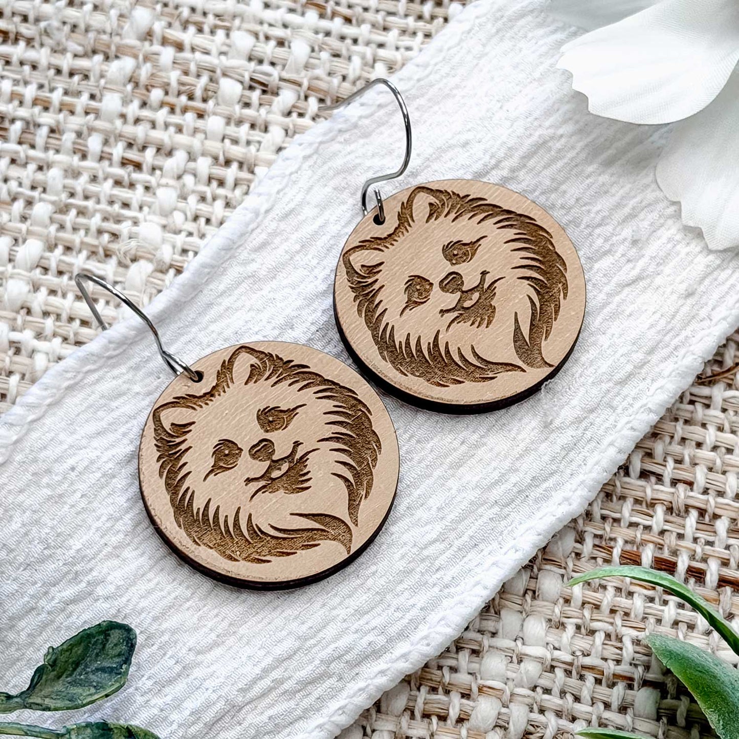 Pomeranian Engraved Disc Earrings - Glowforge