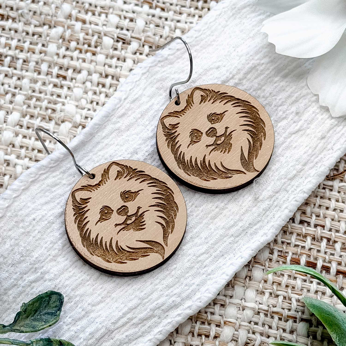 Pomeranian Engraved Disc Earrings - Glowforge