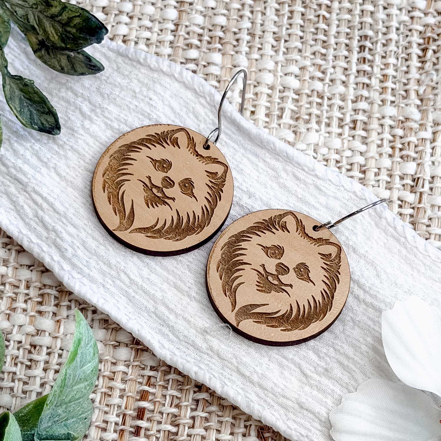 Pomeranian Engraved Disc Earrings - Glowforge