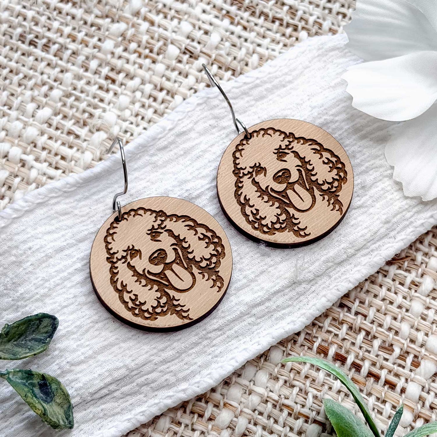 Poodle Engraved Disc Earrings - Glowforge
