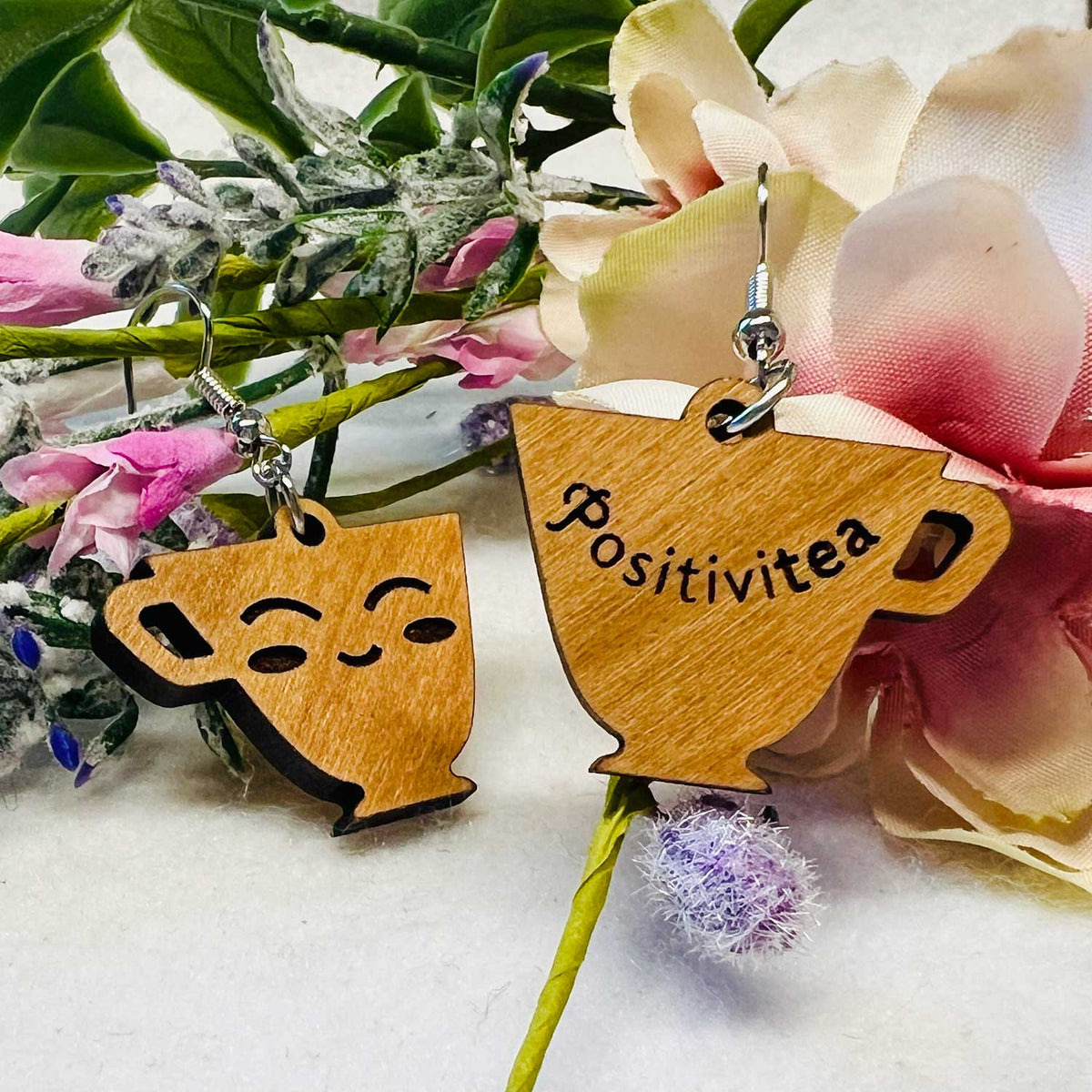 "Positivitea" Classic Teacup Earrings (Set of 2) - Glowforge