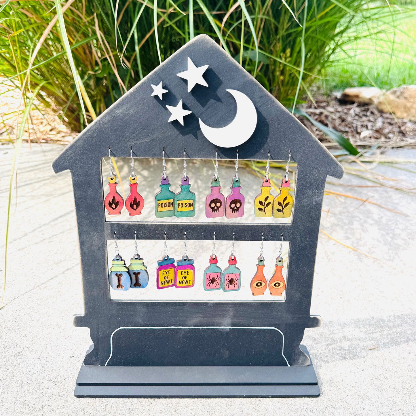 Potion Shelf Display Stand with Set of 8 Potion Earrings - Glowforge