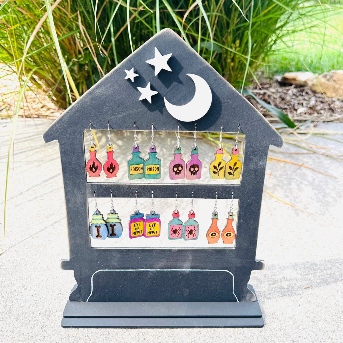 Potion Shelf Display Stand with Set of 8 Potion Earrings - Glowforge