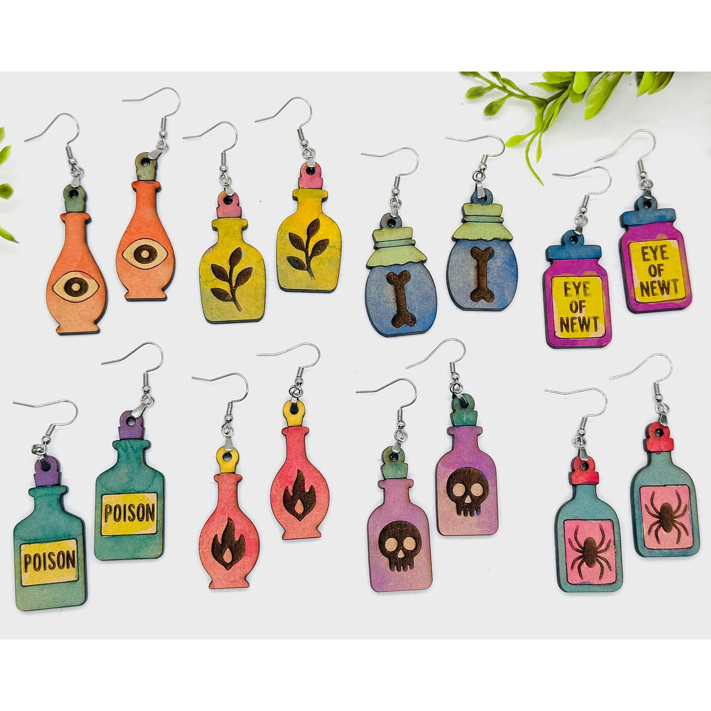 Potion Shelf Display Stand with Set of 8 Potion Earrings - Glowforge