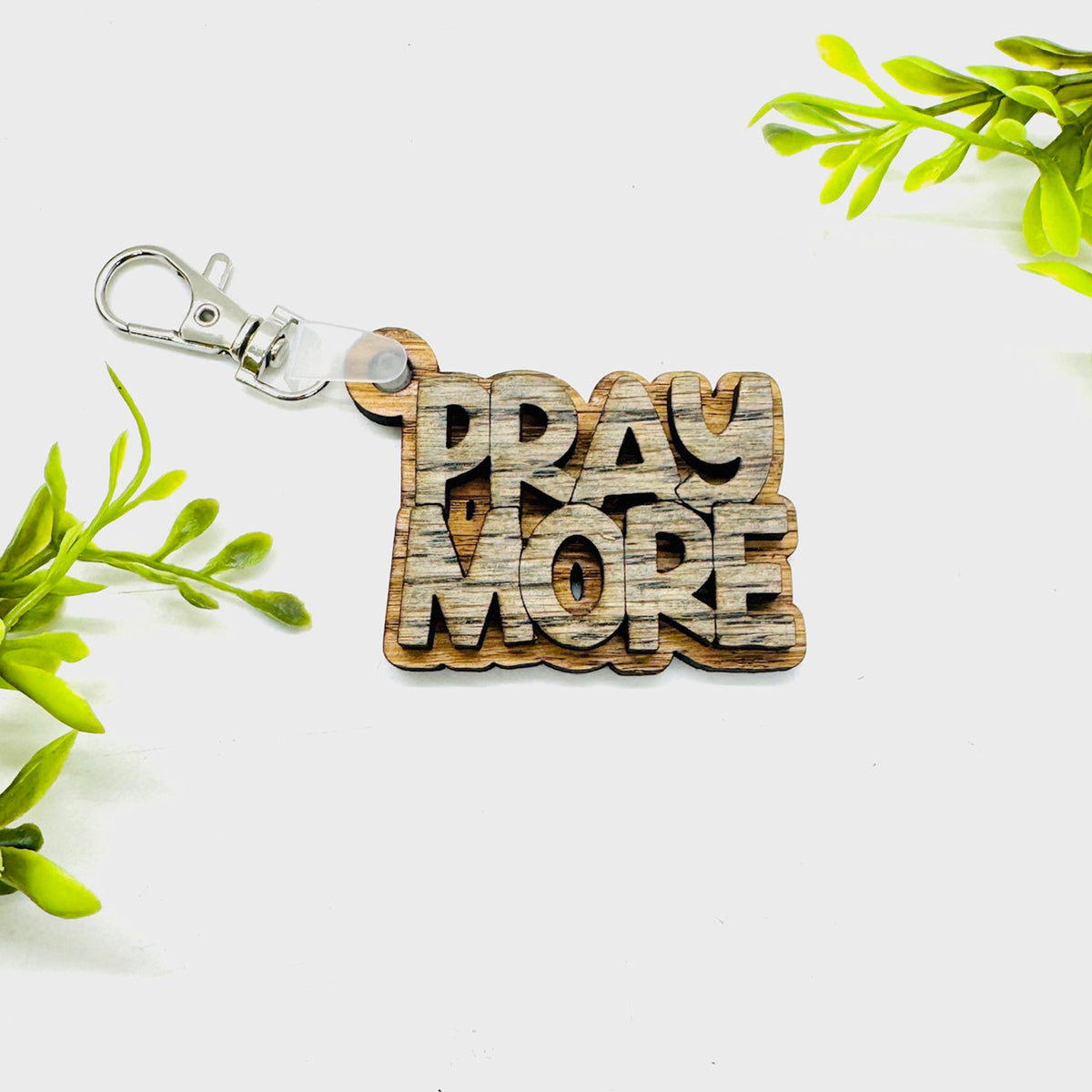 Pray More 2-Layered Keychain Car Charm Ornament Bag Tag - Glowforge