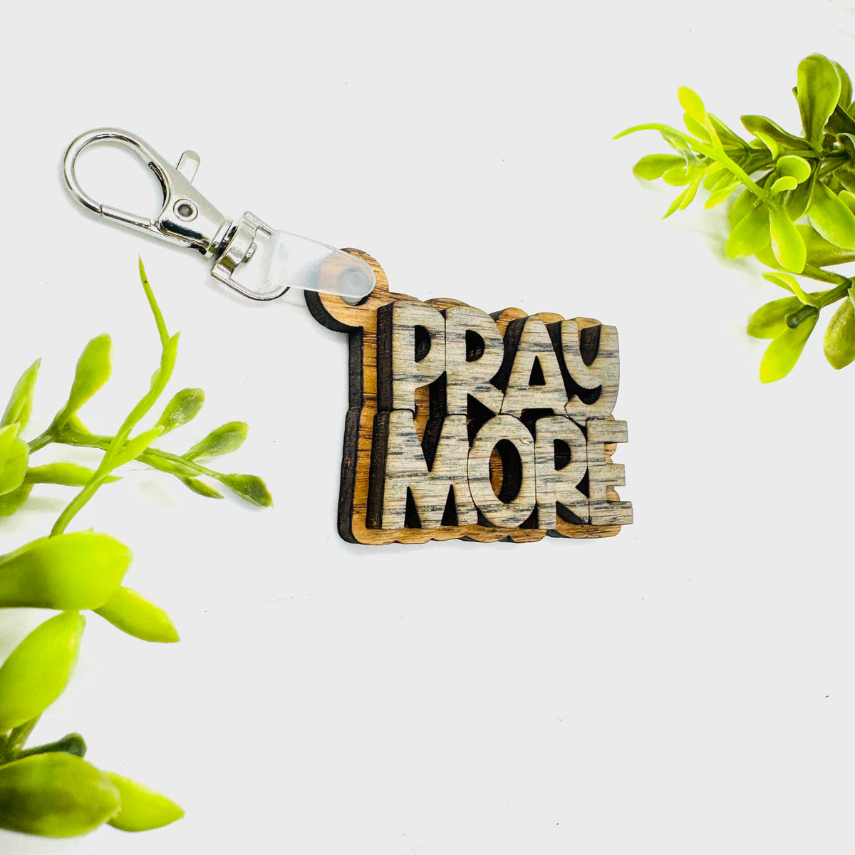 Pray More 2-Layered Keychain Car Charm Ornament Bag Tag - Glowforge