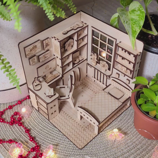 Dollhouse Bedroom Book Nook - Miniature Diorama with Furniture - Glowforge