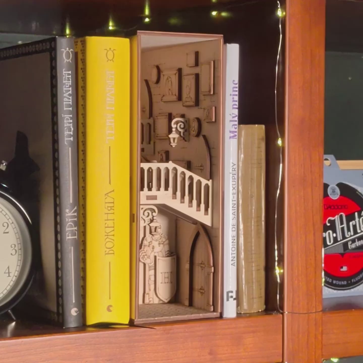 Castle Book Nook - 3D Fantasy Diorama with Knight, Stairs & Stained Glass - Glowforge