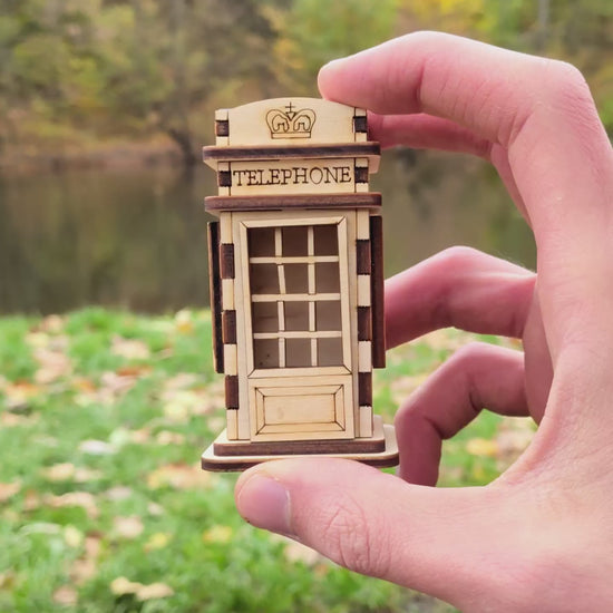 Mini Wooden Telephone Booth - Small Storage Box with Opening Lid - Glowforge