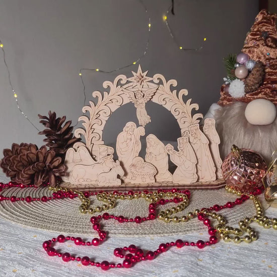 Christmas Nativity Schwibbogen - Holy Family, Baby Jesus, Three Wise Men & Angel Scene - Glowforge