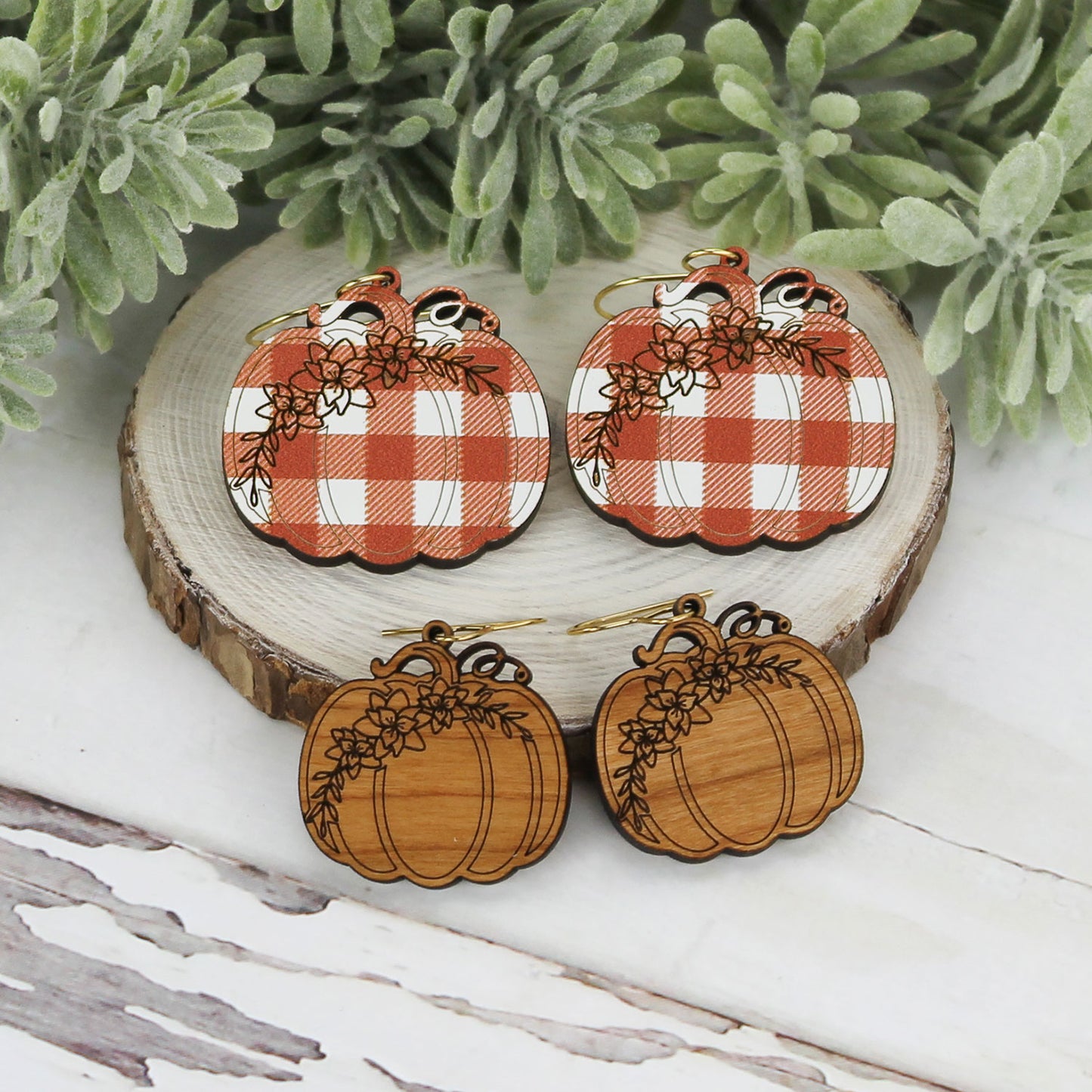 Pumpkin Earrings with Floral Engrave - Fall Earrings (Set of 2 Sizes) - Glowforge