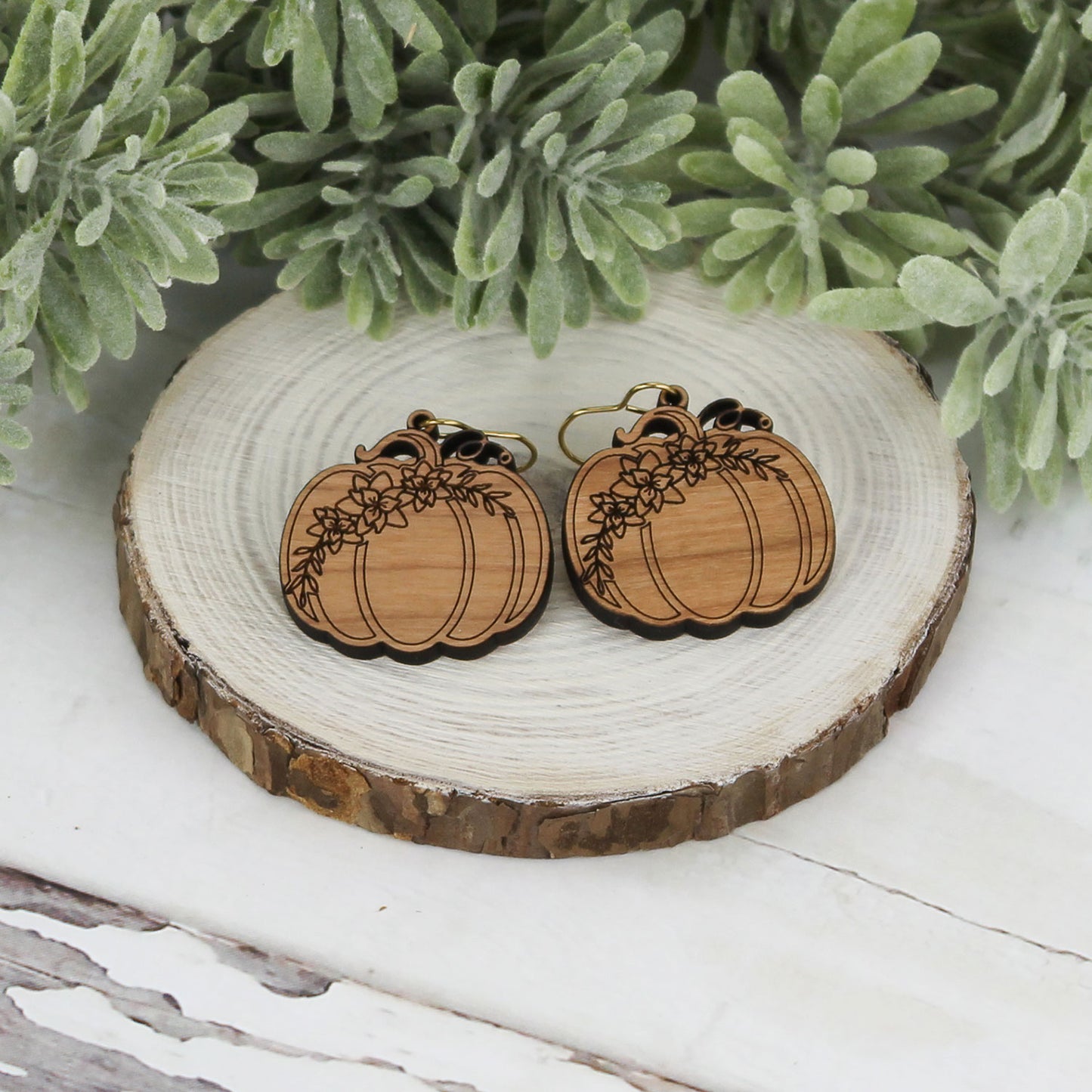 Pumpkin Earrings with Floral Engrave - Fall Earrings (Set of 2 Sizes) - Glowforge