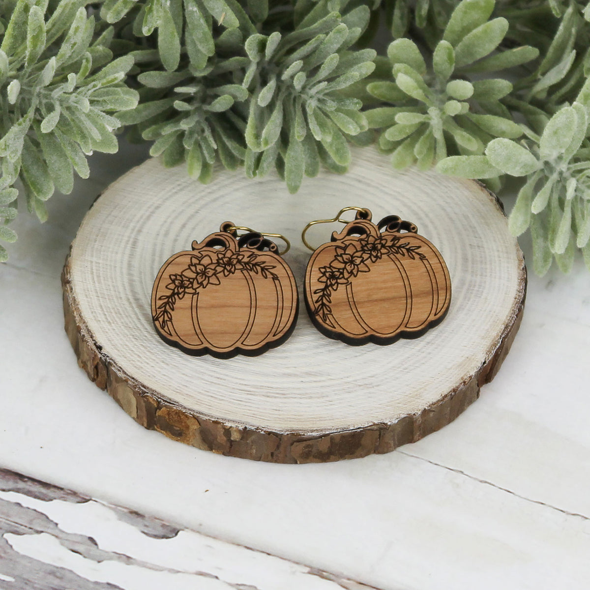 Pumpkin Earrings with Floral Engrave - Fall Earrings (Set of 2 Sizes) - Glowforge