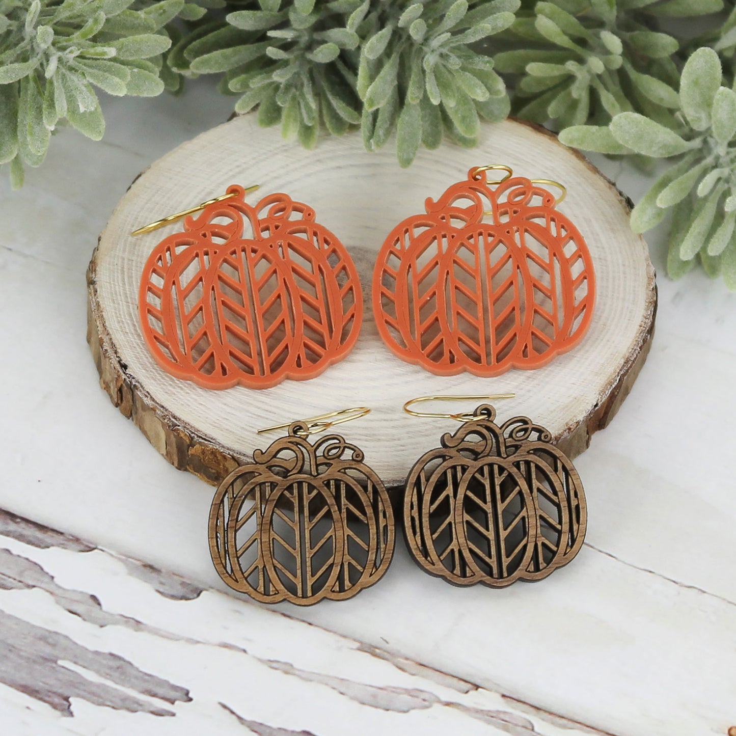 Pumpkin Earrings with Modern Chevron-Inspired Pattern - Fall Earrings (Set of 2 Sizes) - Glowforge