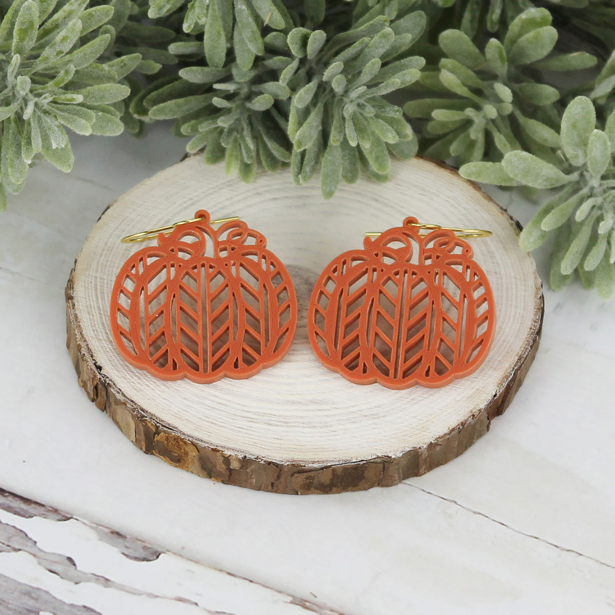 Pumpkin Earrings with Modern Chevron-Inspired Pattern - Fall Earrings (Set of 2 Sizes) - Glowforge