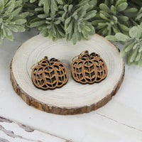 Pumpkin Earrings with Retro Leaf Pattern - Fall Earrings (Set of 2 Sizes) - Glowforge