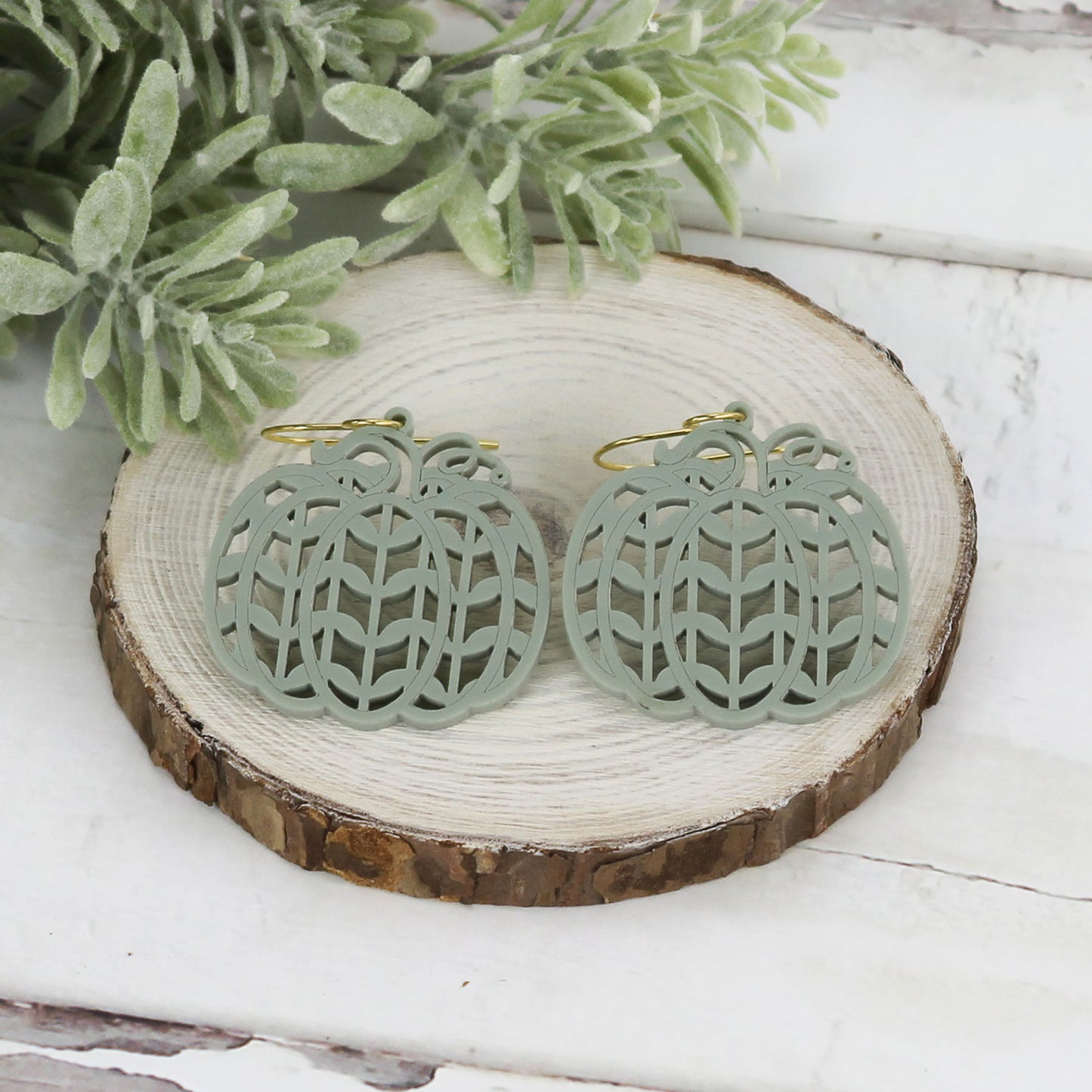 Pumpkin Earrings with Retro Leaf Pattern - Fall Earrings (Set of 2 Sizes) - Glowforge
