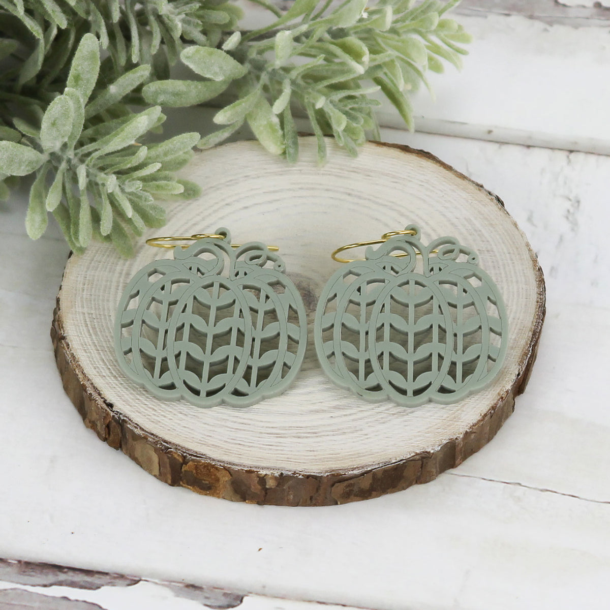 Pumpkin Earrings with Retro Leaf Pattern - Fall Earrings (Set of 2 Sizes) - Glowforge