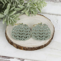 Pumpkin Earrings with Retro Leaf Pattern - Fall Earrings (Set of 2 Sizes) - Glowforge