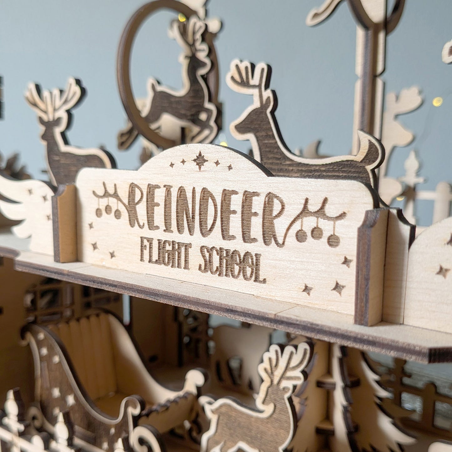 Reindeer Flight School - Whimsical Christmas Diorama with Santa's Helpers - Glowforge