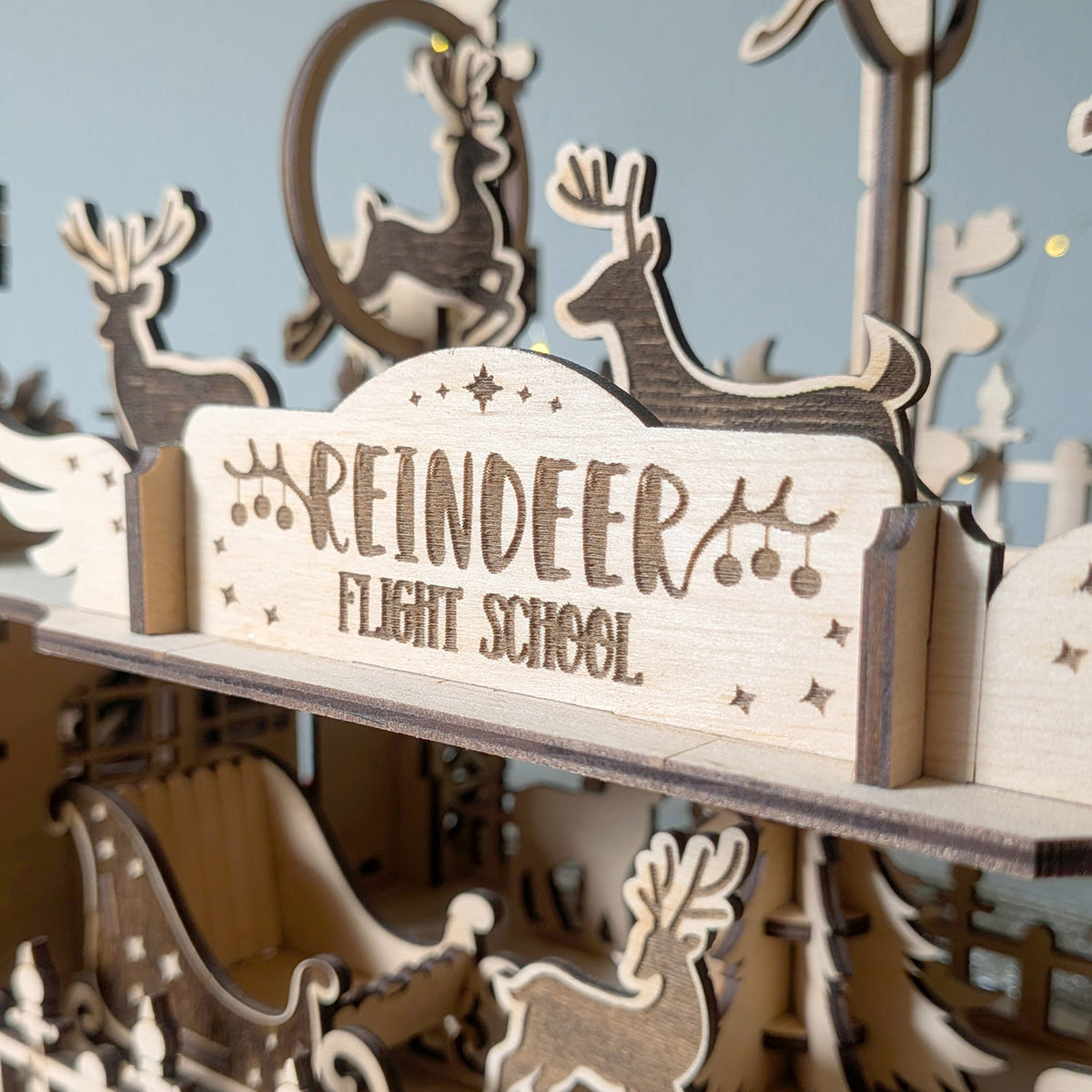 Reindeer Flight School - Whimsical Christmas Diorama with Santa's Helpers - Glowforge