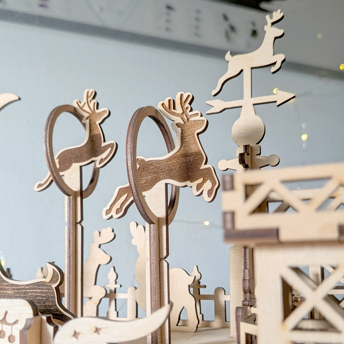 Reindeer Flight School - Whimsical Christmas Diorama with Santa's Helpers - Glowforge