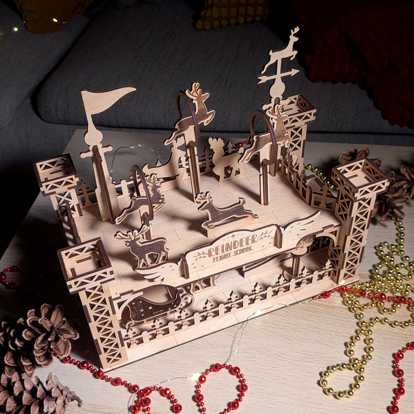 Reindeer Flight School - Whimsical Christmas Diorama with Santa's Helpers - Glowforge