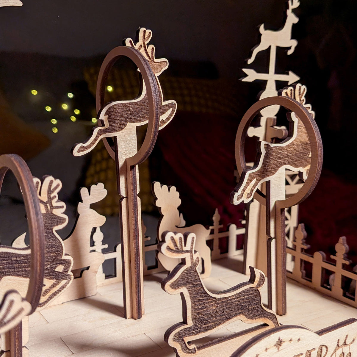 Reindeer Flight School - Whimsical Christmas Diorama with Santa's Helpers - Glowforge