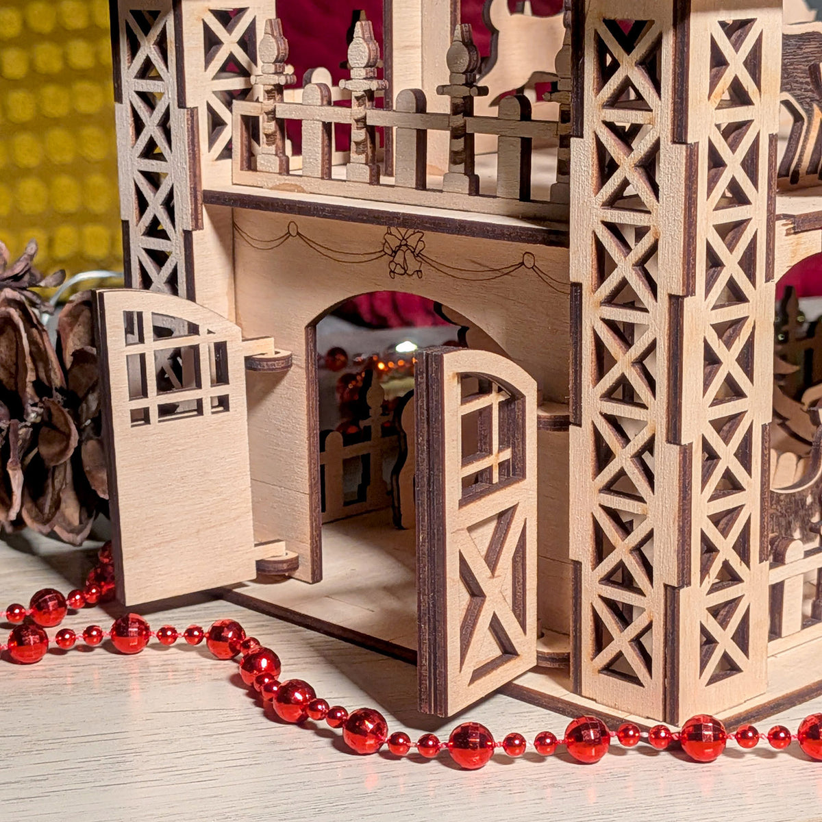 Reindeer Flight School - Whimsical Christmas Diorama with Santa's Helpers - Glowforge