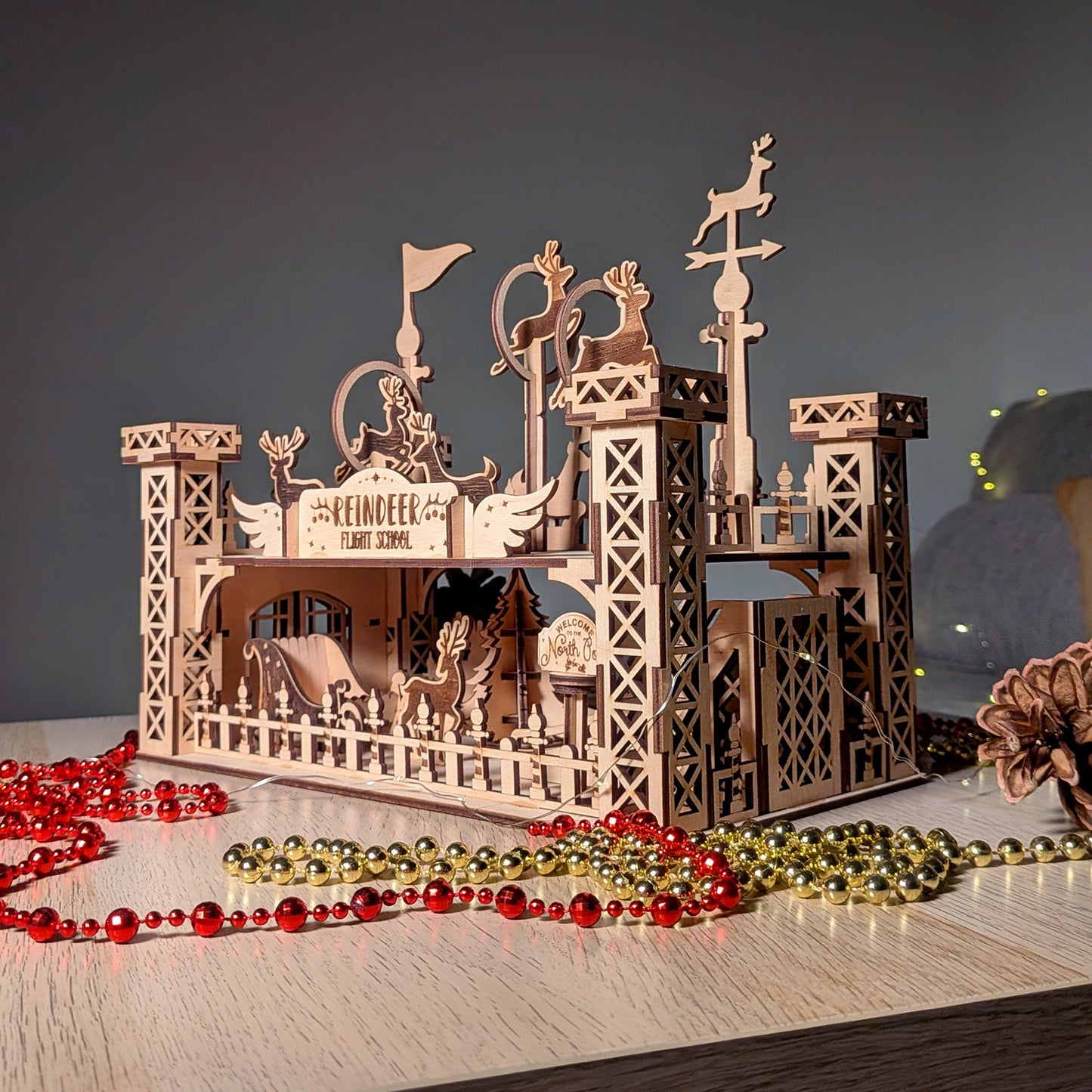 Reindeer Flight School - Whimsical Christmas Diorama with Santa's Helpers - Glowforge