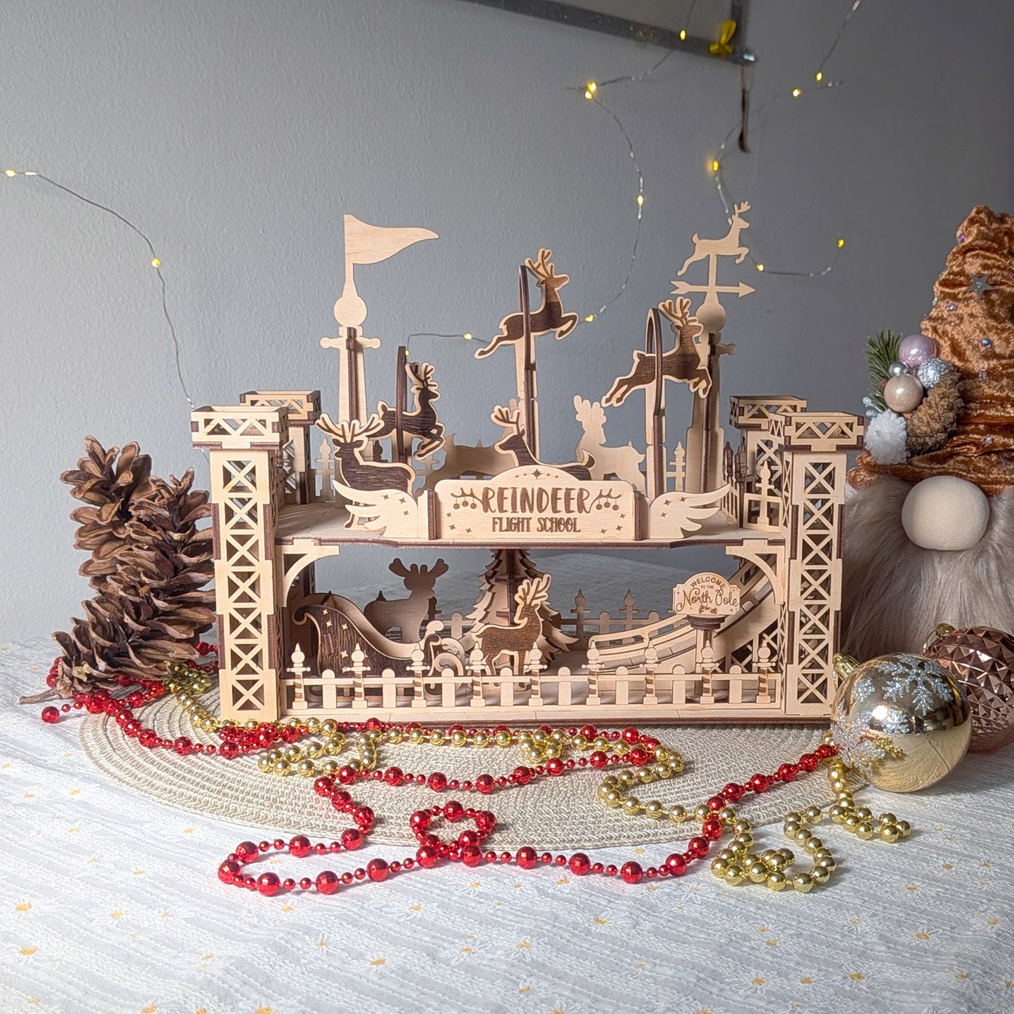 Reindeer Flight School - Whimsical Christmas Diorama with Santa's Helpers - Glowforge