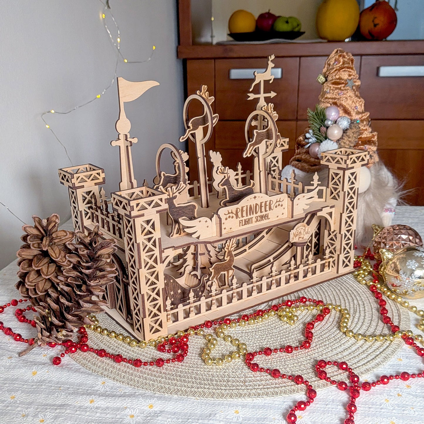 Reindeer Flight School - Whimsical Christmas Diorama with Santa's Helpers - Glowforge