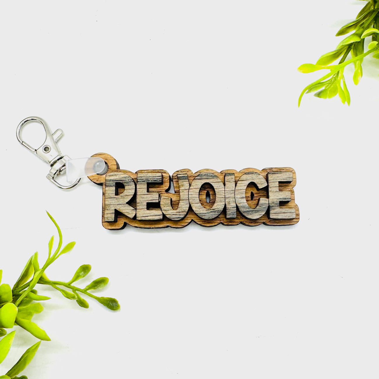 Rejoice 2-Layered Keychain Car Charm Ornament Bag Tag - Glowforge
