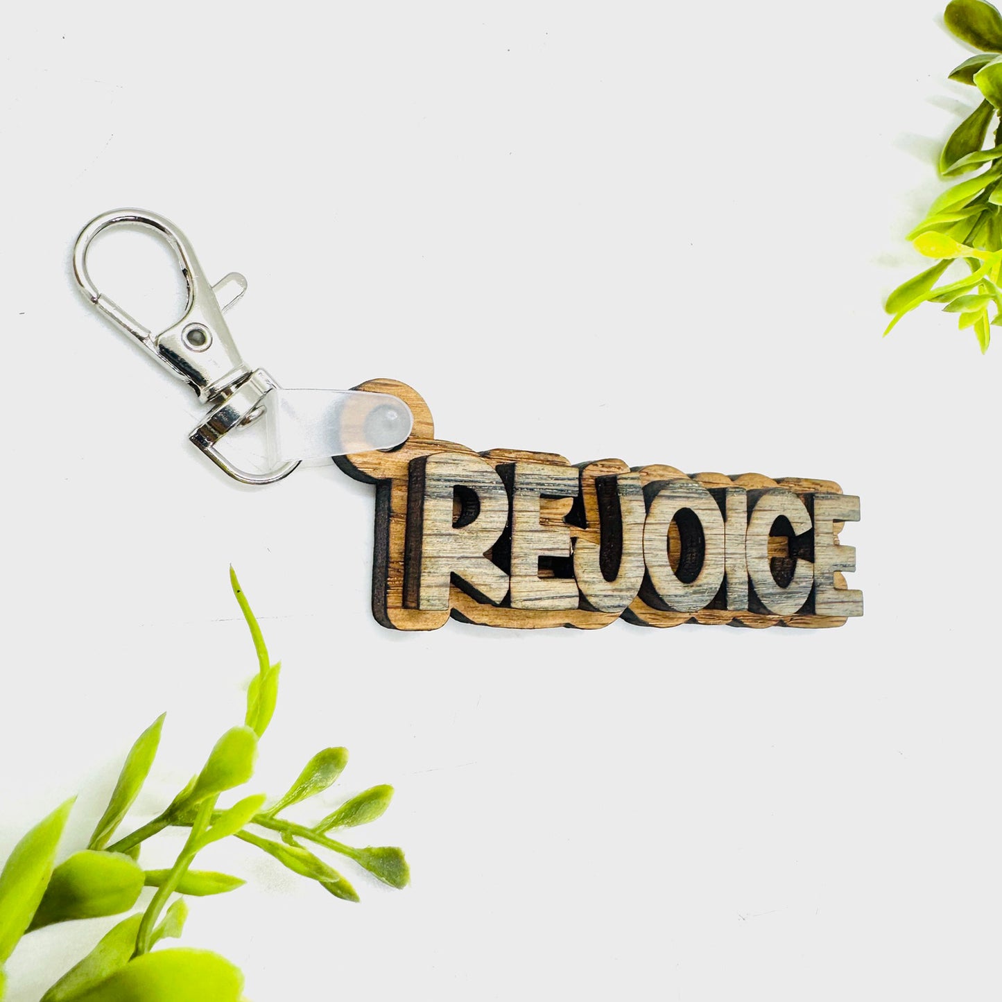 Rejoice 2-Layered Keychain Car Charm Ornament Bag Tag - Glowforge