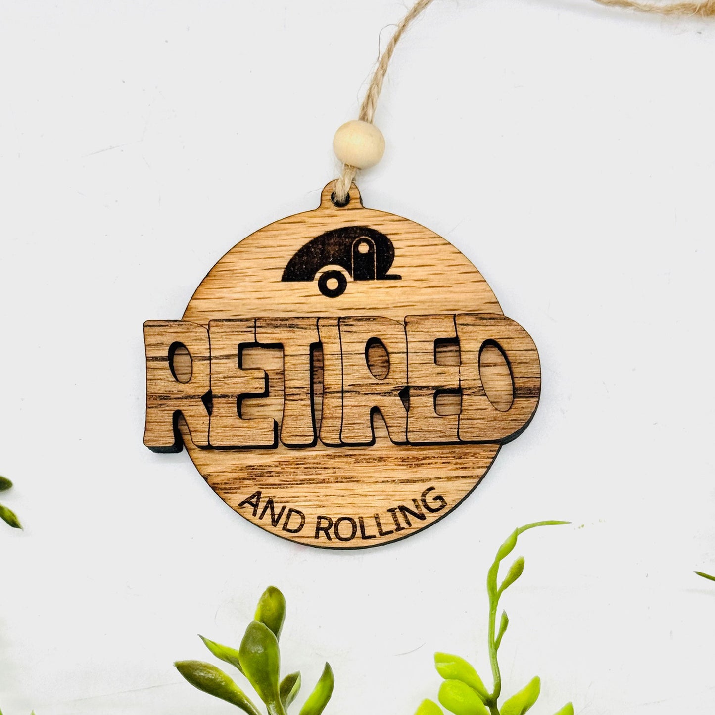 Retired and Rolling Car Charm Ornament - Glowforge