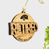 Retired and Rolling Car Charm Ornament - Glowforge