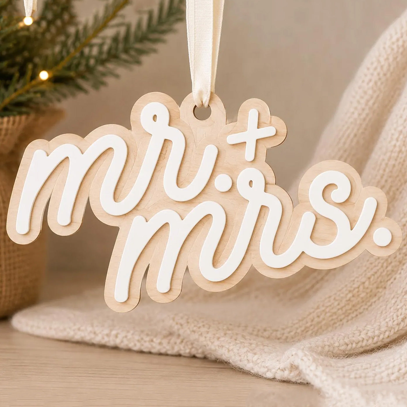 Retro Script Mr. & Mrs. Layered Ornament - Glowforge