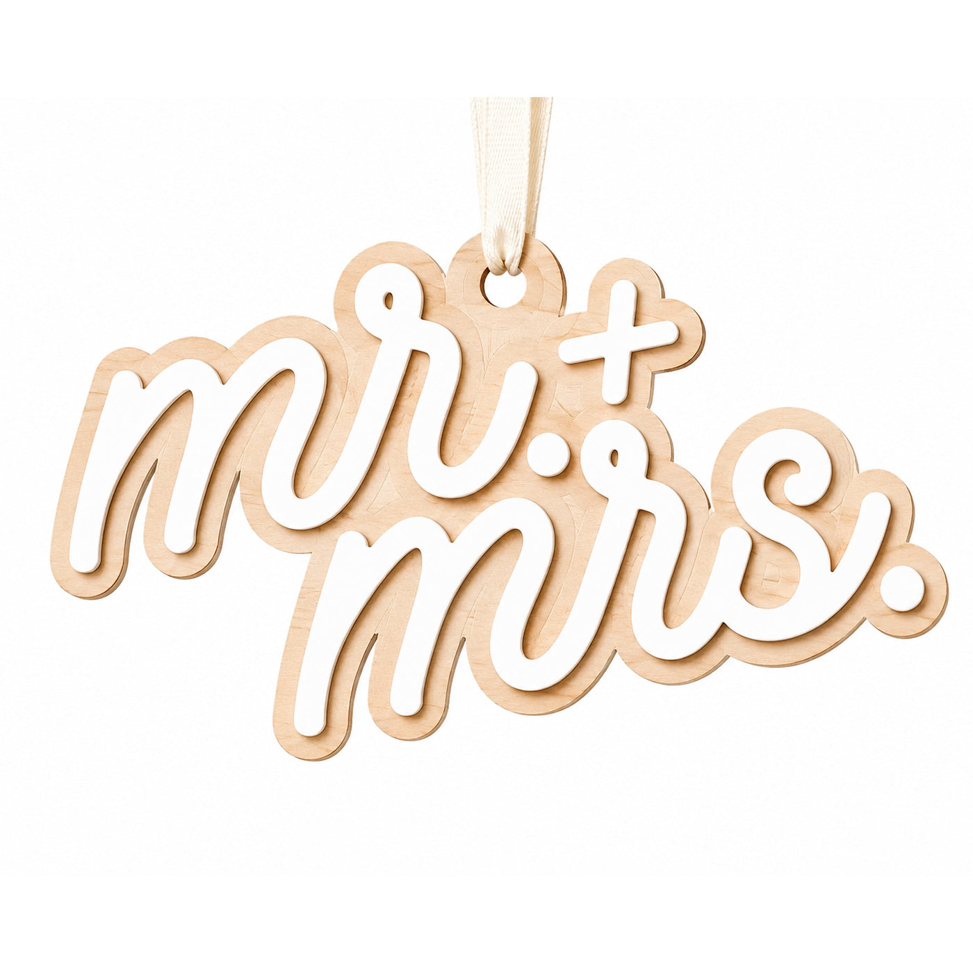 Retro Script Mr. & Mrs. Layered Ornament - Glowforge