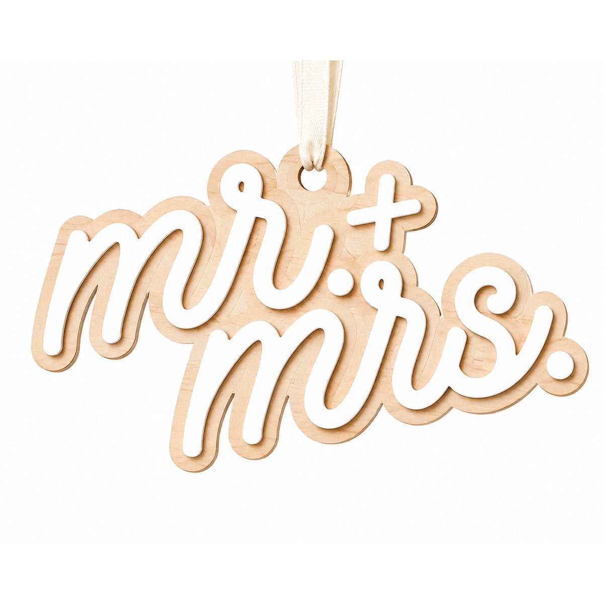 Retro Script Mr. & Mrs. Layered Ornament - Glowforge