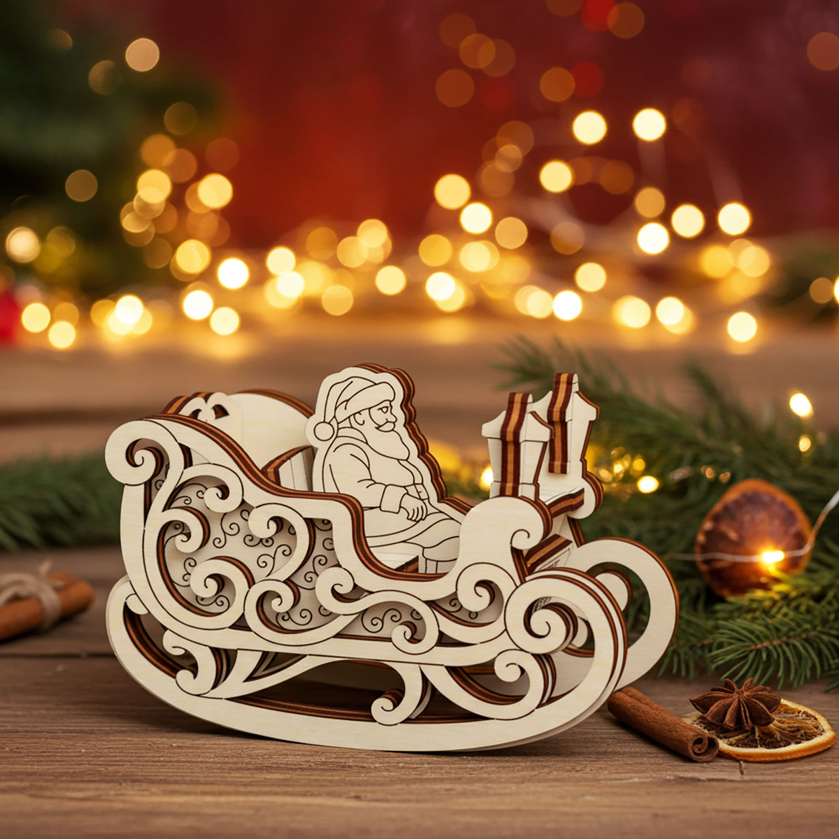 Rocking Sleigh with Santa Claus - Festive Christmas Decoration - Glowforge