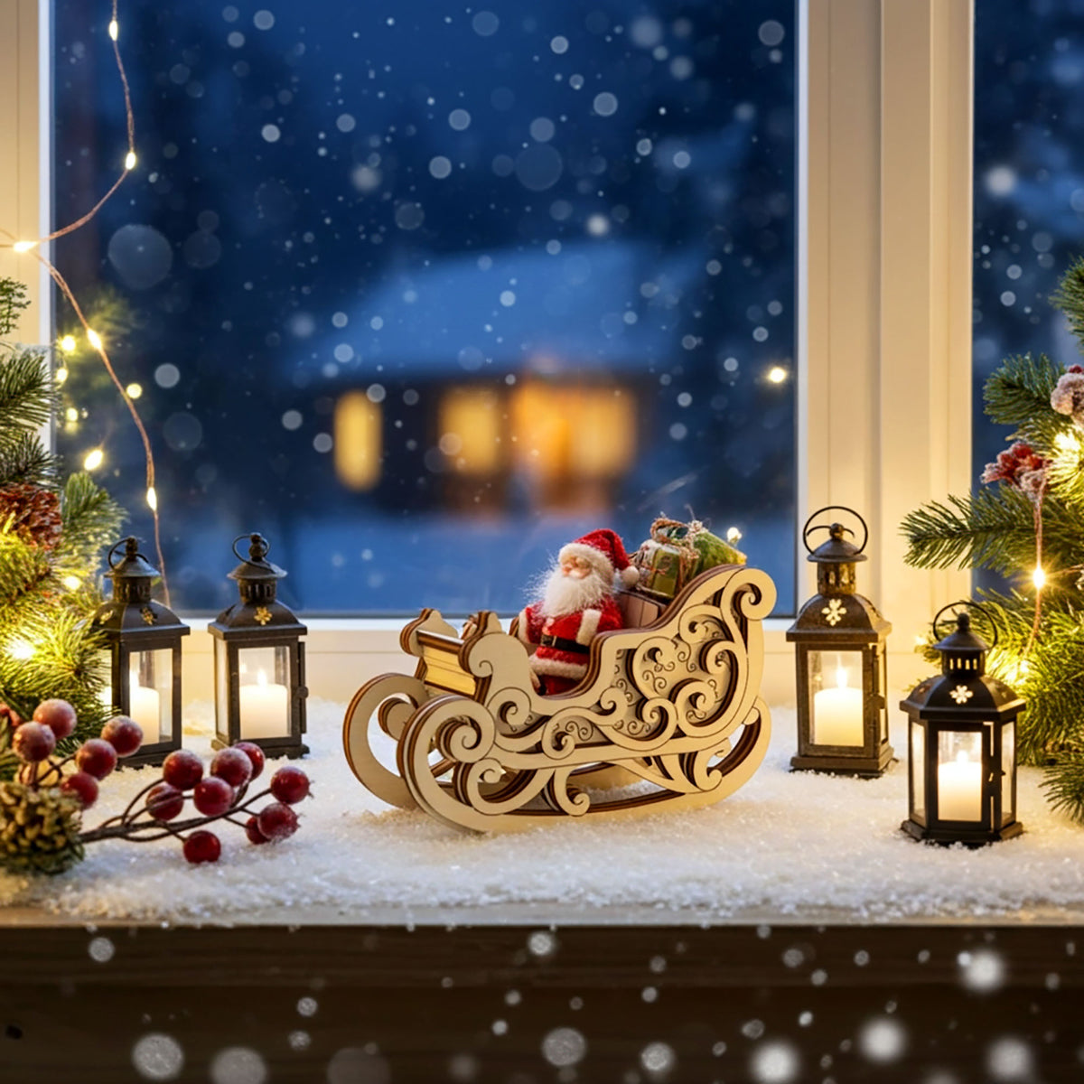 Rocking Sleigh with Santa Claus - Festive Christmas Decoration - Glowforge