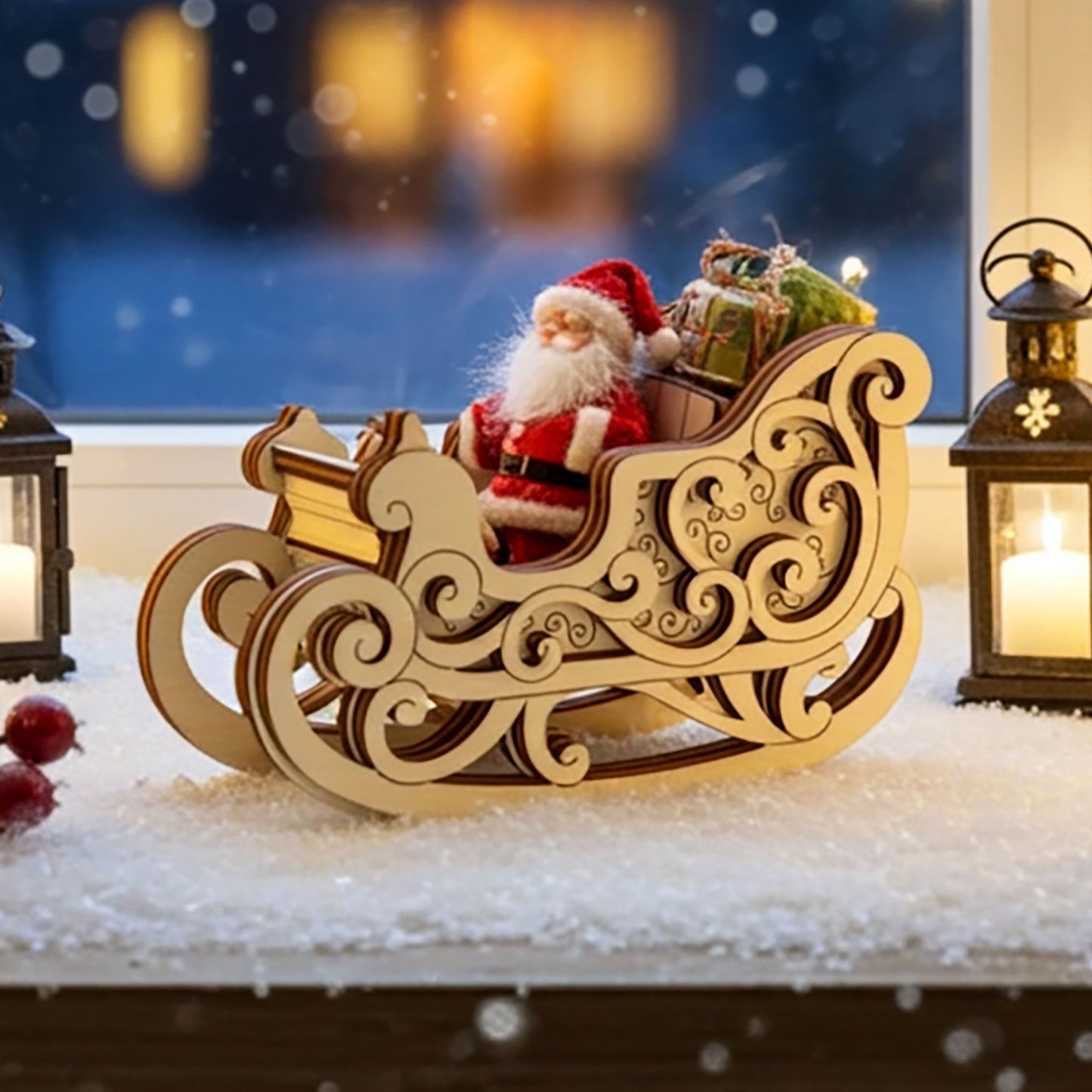 Rocking Sleigh with Santa Claus - Festive Christmas Decoration - Glowforge