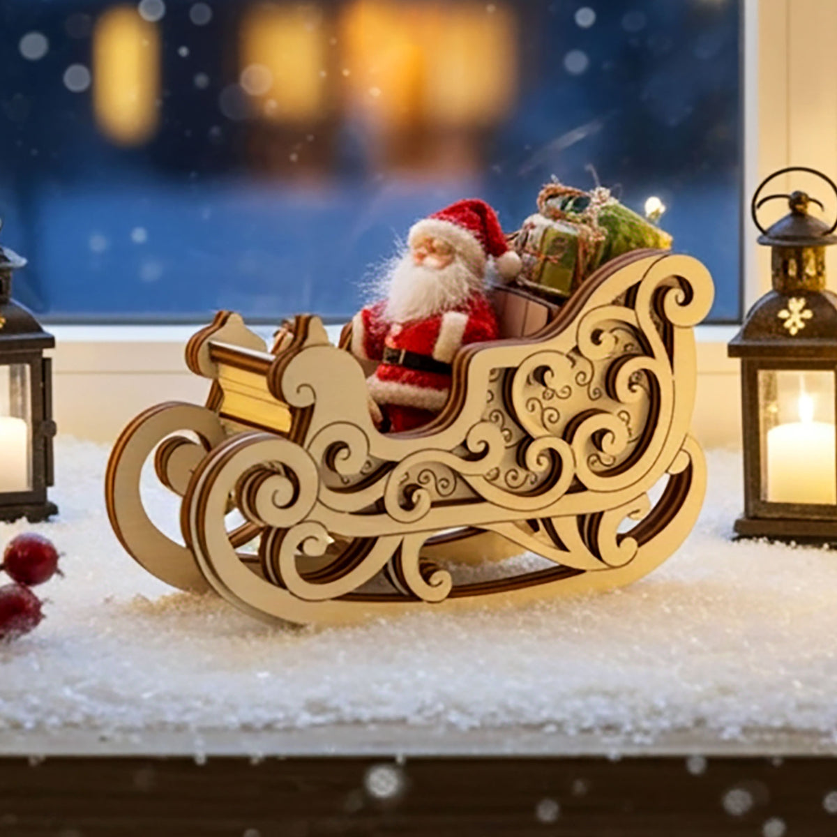 Rocking Sleigh with Santa Claus - Festive Christmas Decoration - Glowforge