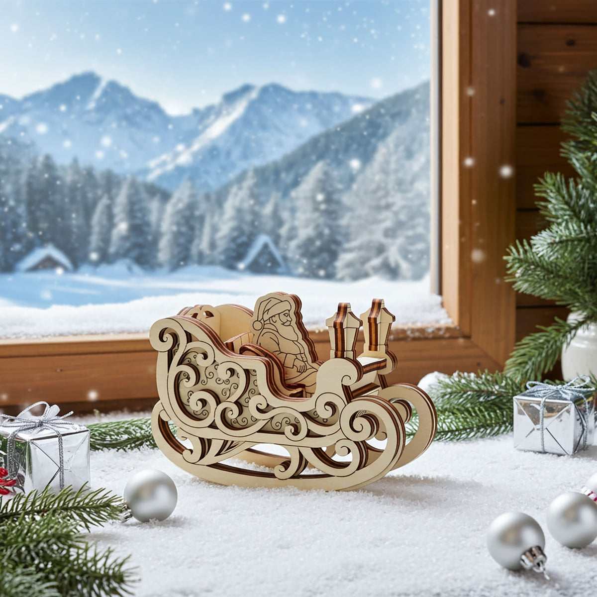Rocking Sleigh with Santa Claus - Festive Christmas Decoration - Glowforge